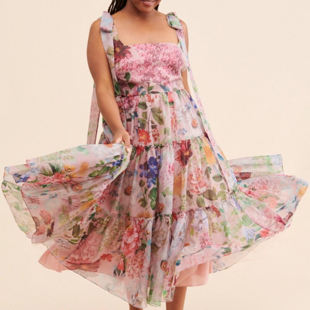 NWT Geisha Designs Isabella Floral Tiered Midi Dress in Rose 18W